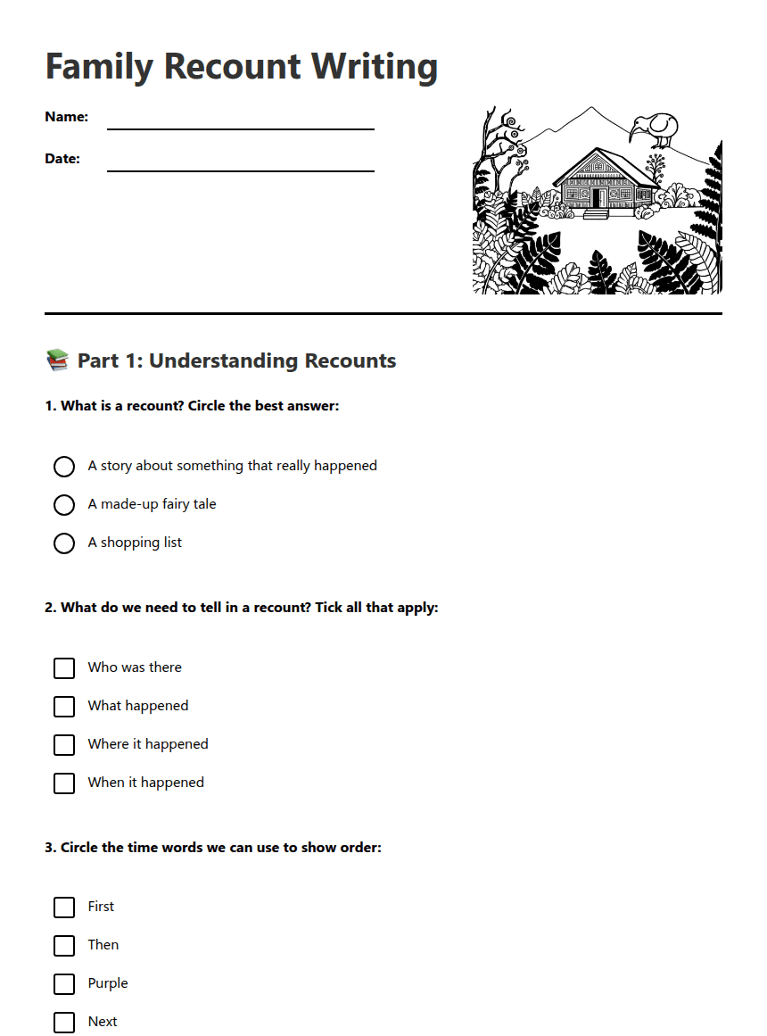 Family Recount Writing worksheet preview