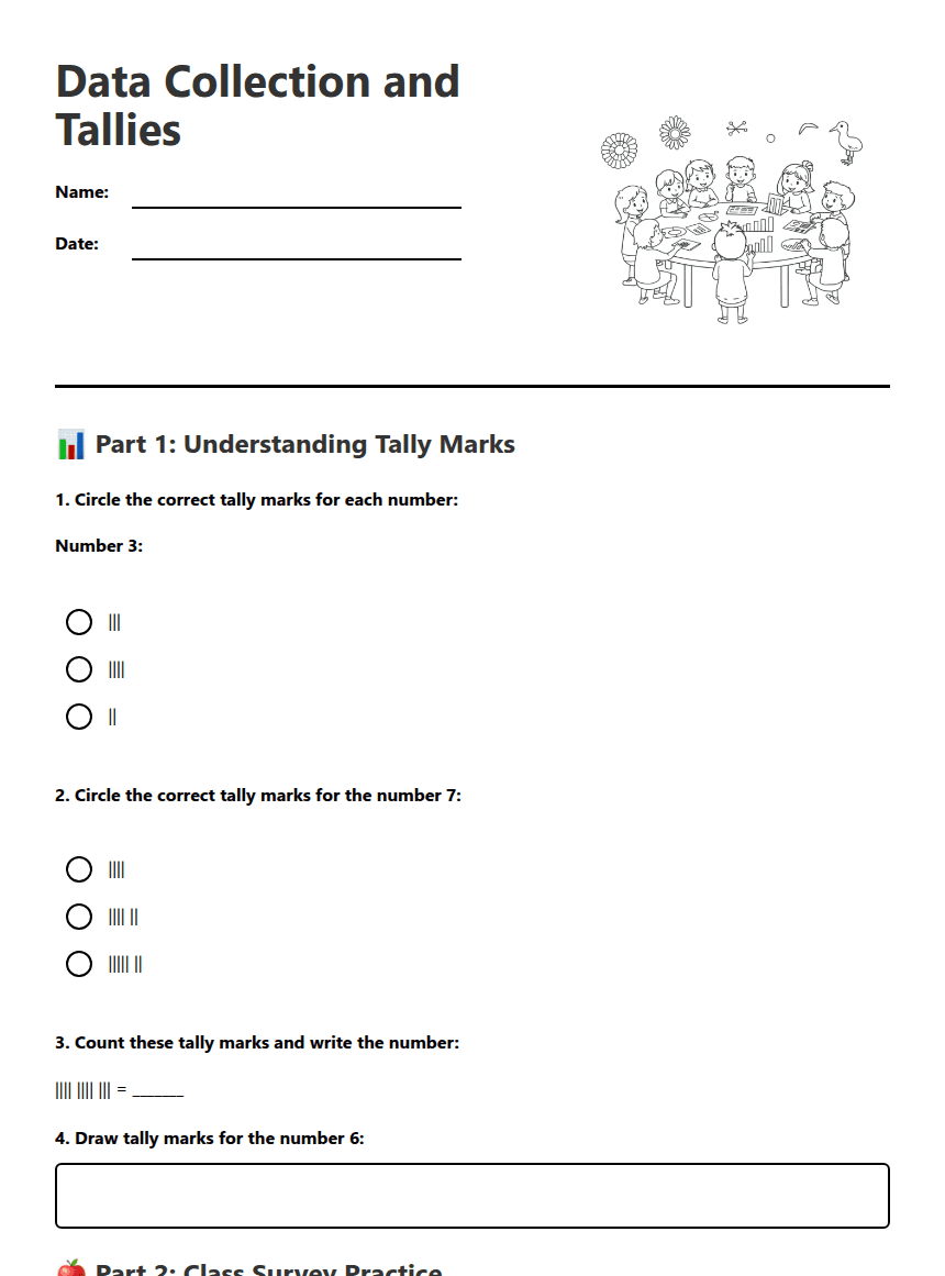 Data Collection and Tallies worksheet preview