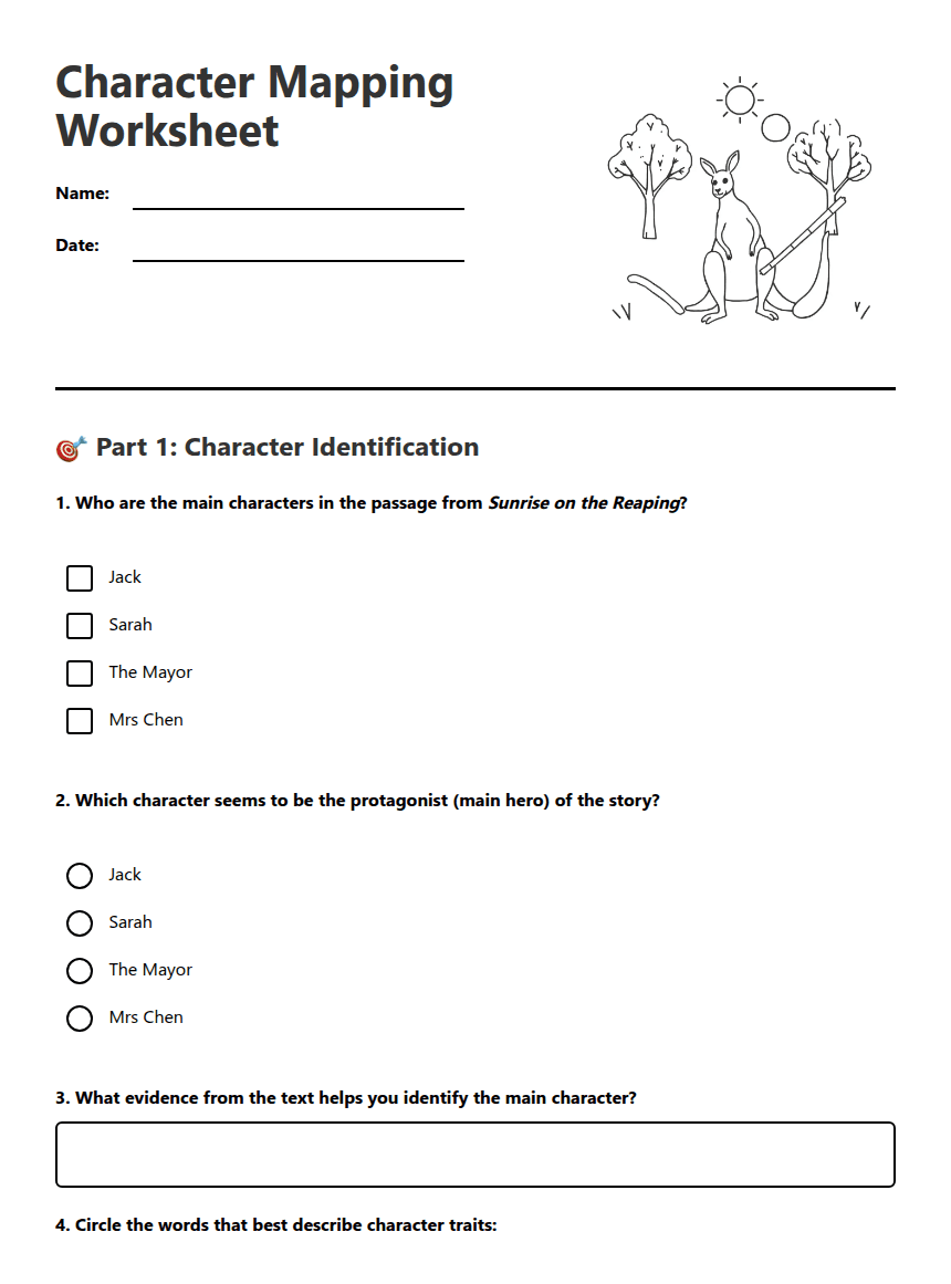 Character Mapping Worksheet worksheet preview