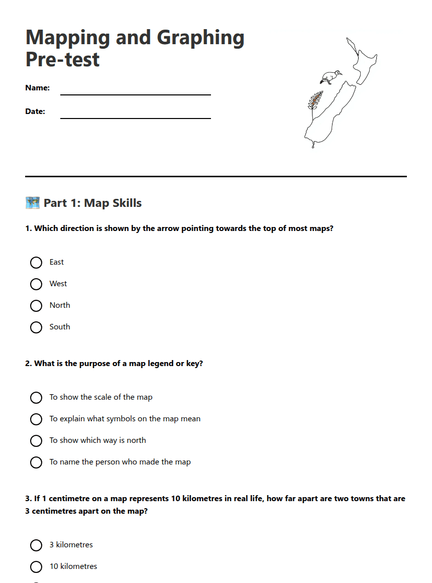 Mapping and Graphing Pre-test worksheet preview