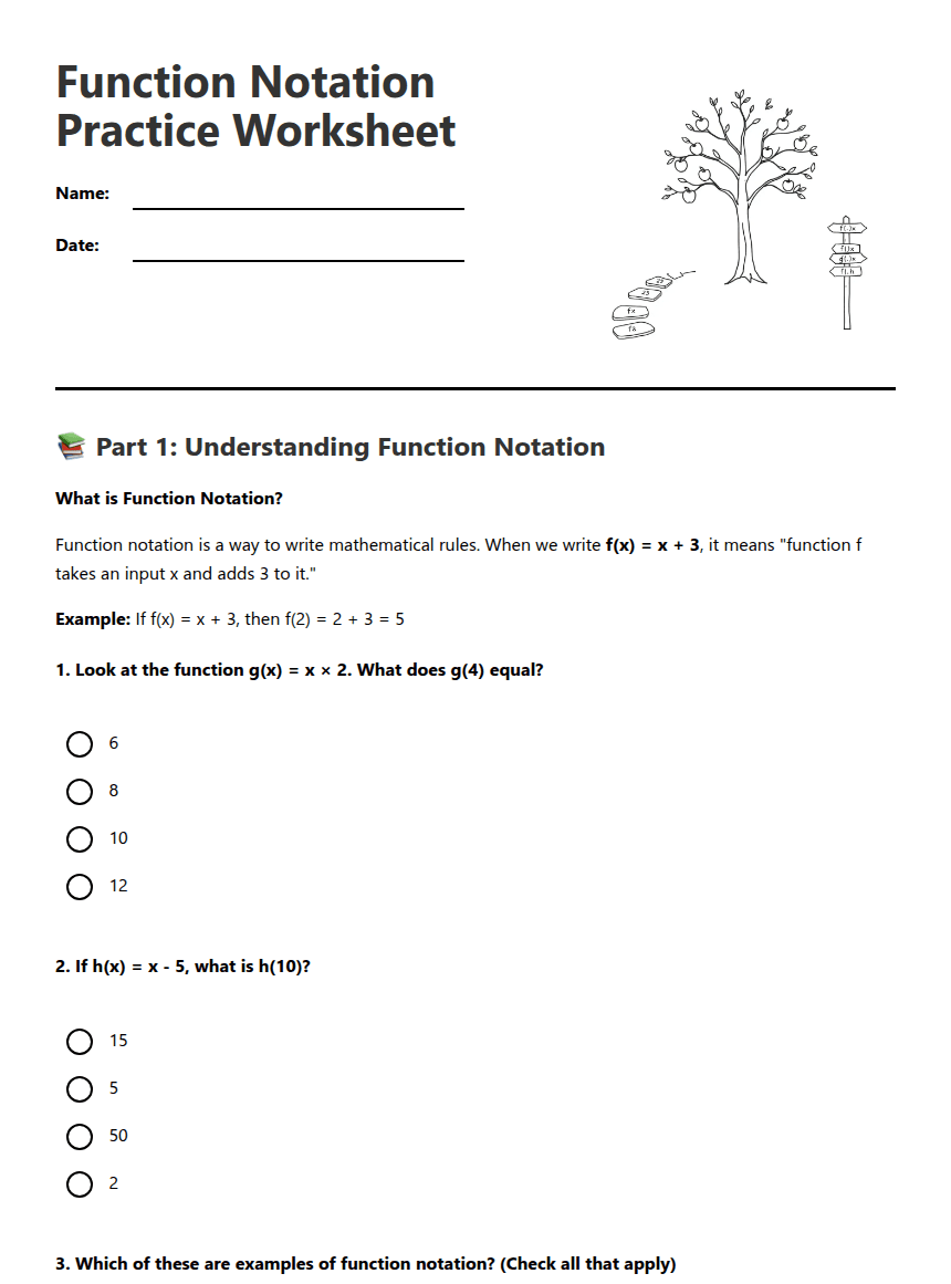 Function Notation Practice Worksheet worksheet preview