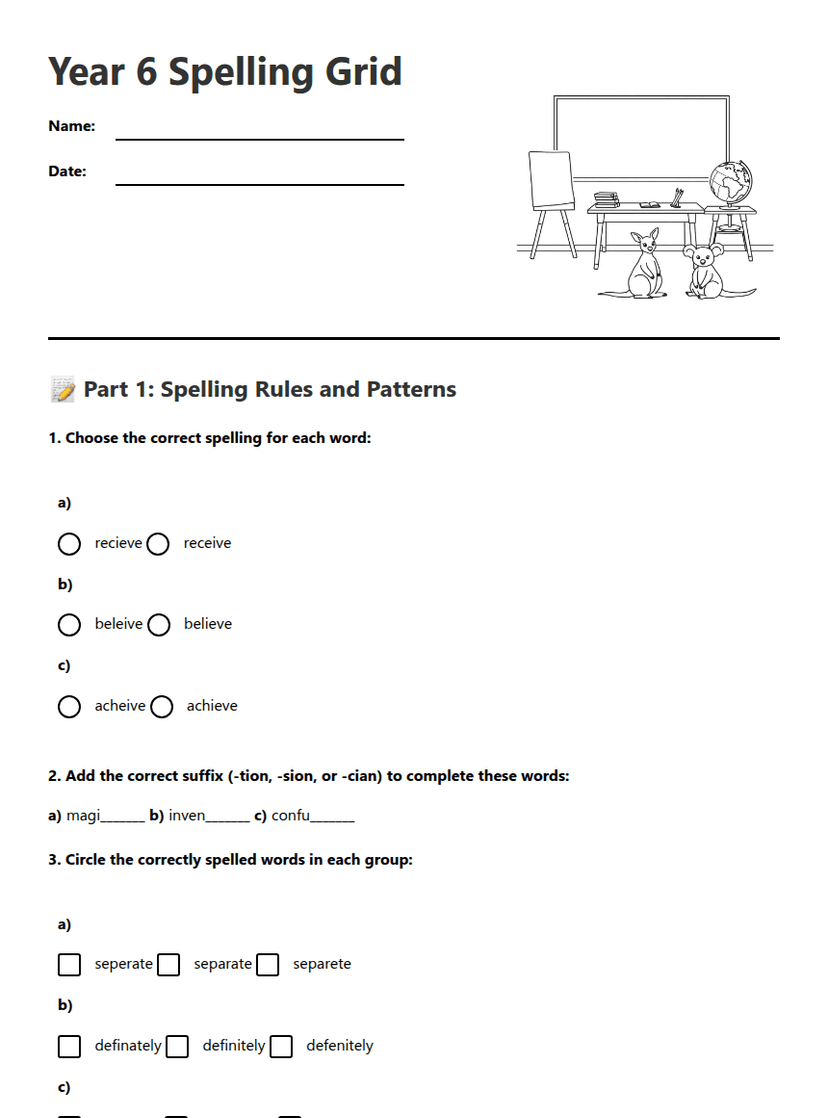 Year 6 Spelling Grid
