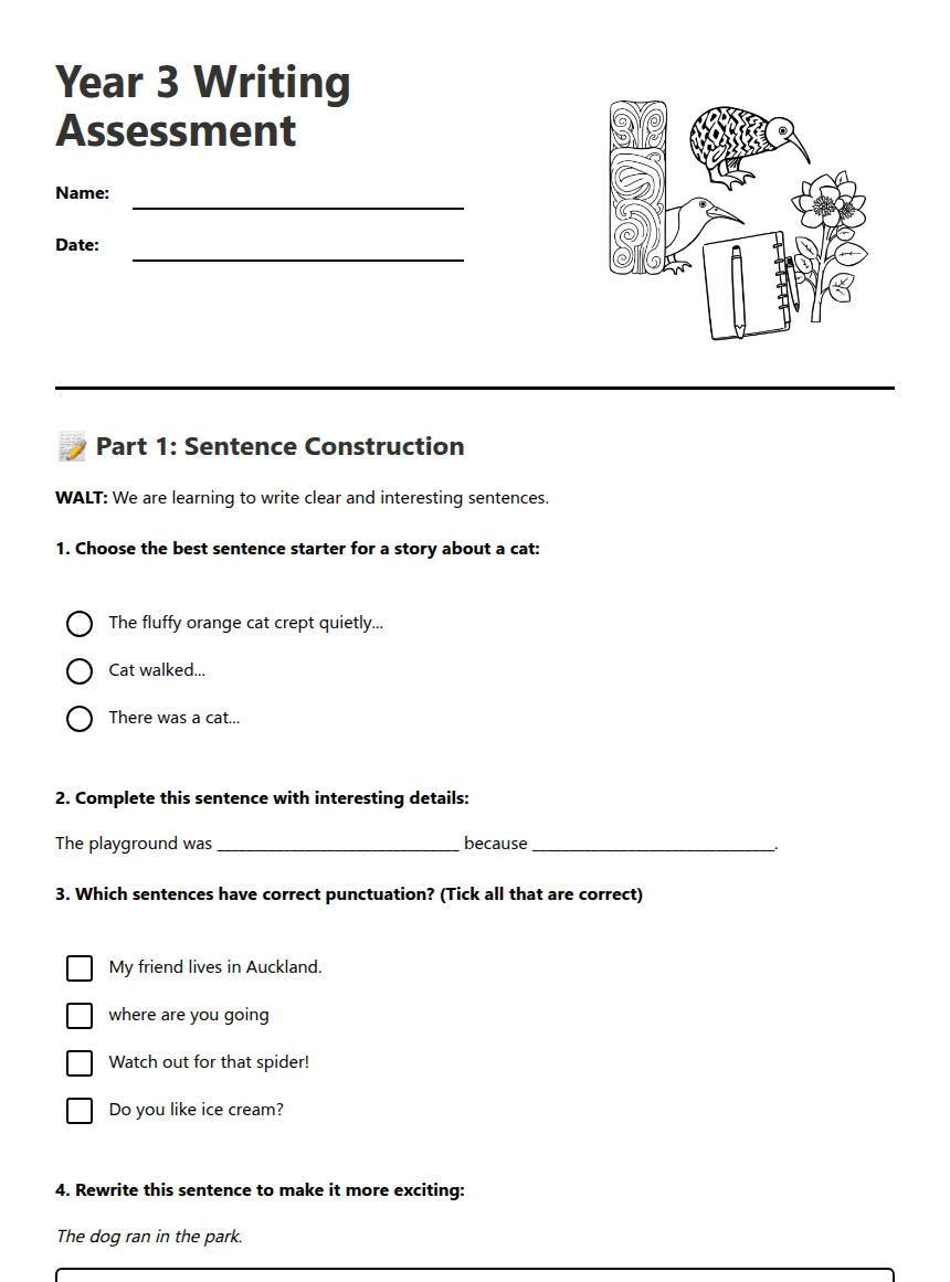 Year 3 Writing Assessment worksheet preview