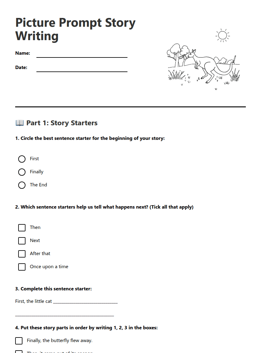 Picture Prompt Story Writing worksheet preview