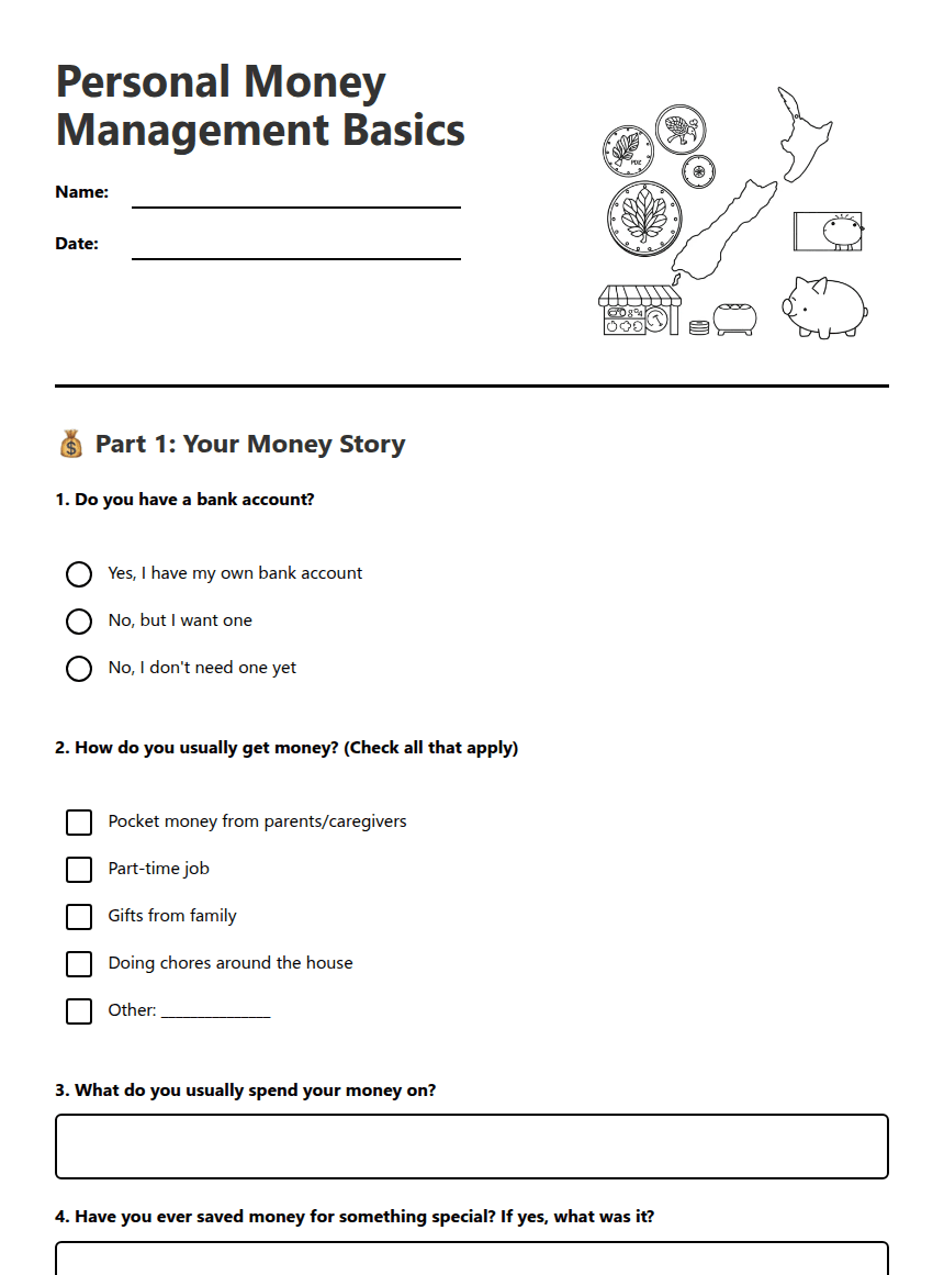 Personal Money Management Basics worksheet preview