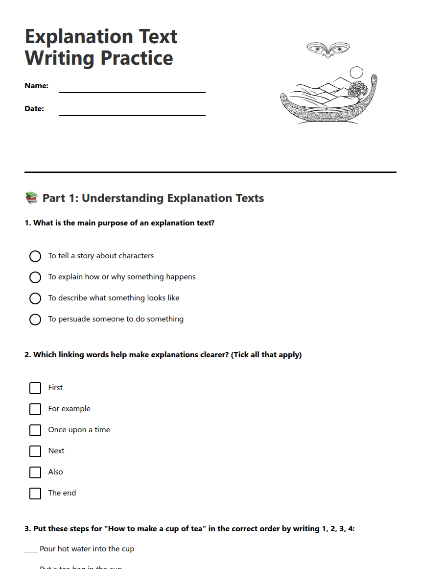 Explanation Text Writing Practice worksheet preview