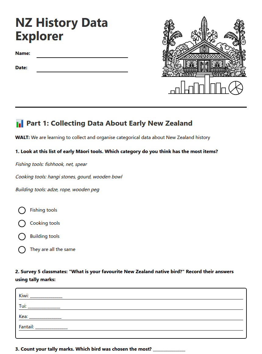 NZ History Data Explorer worksheet preview