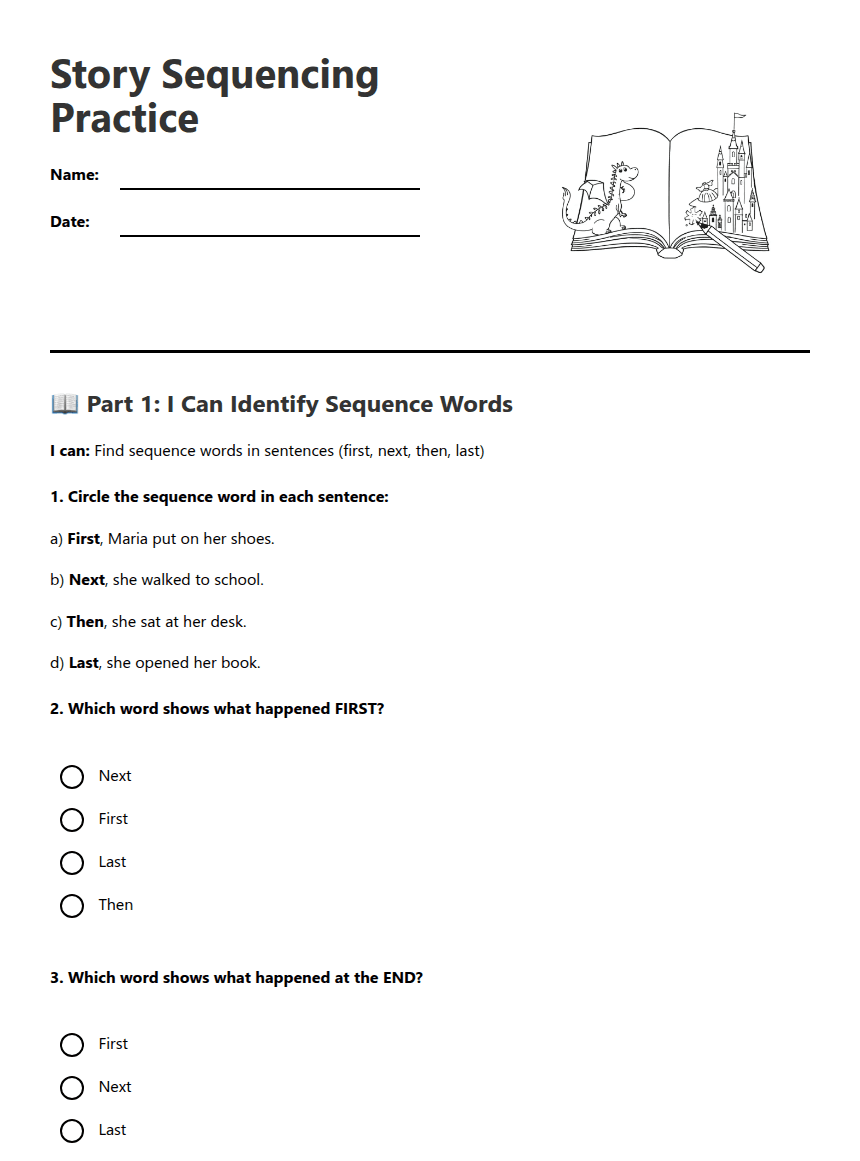 Story Sequencing Practice worksheet preview