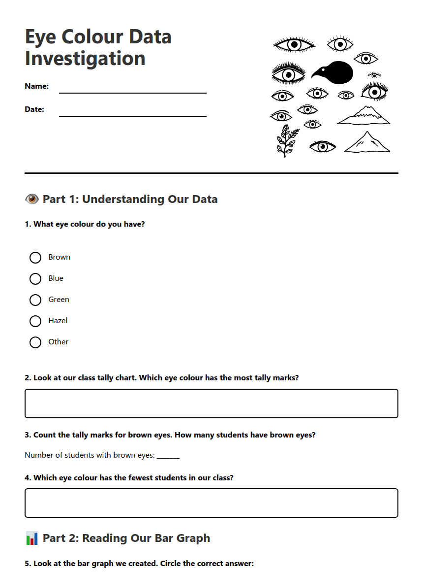 Eye Colour Data Investigation worksheet preview