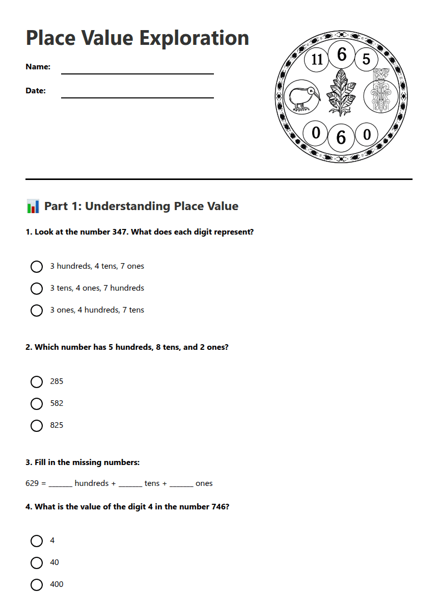 Place Value Exploration worksheet preview