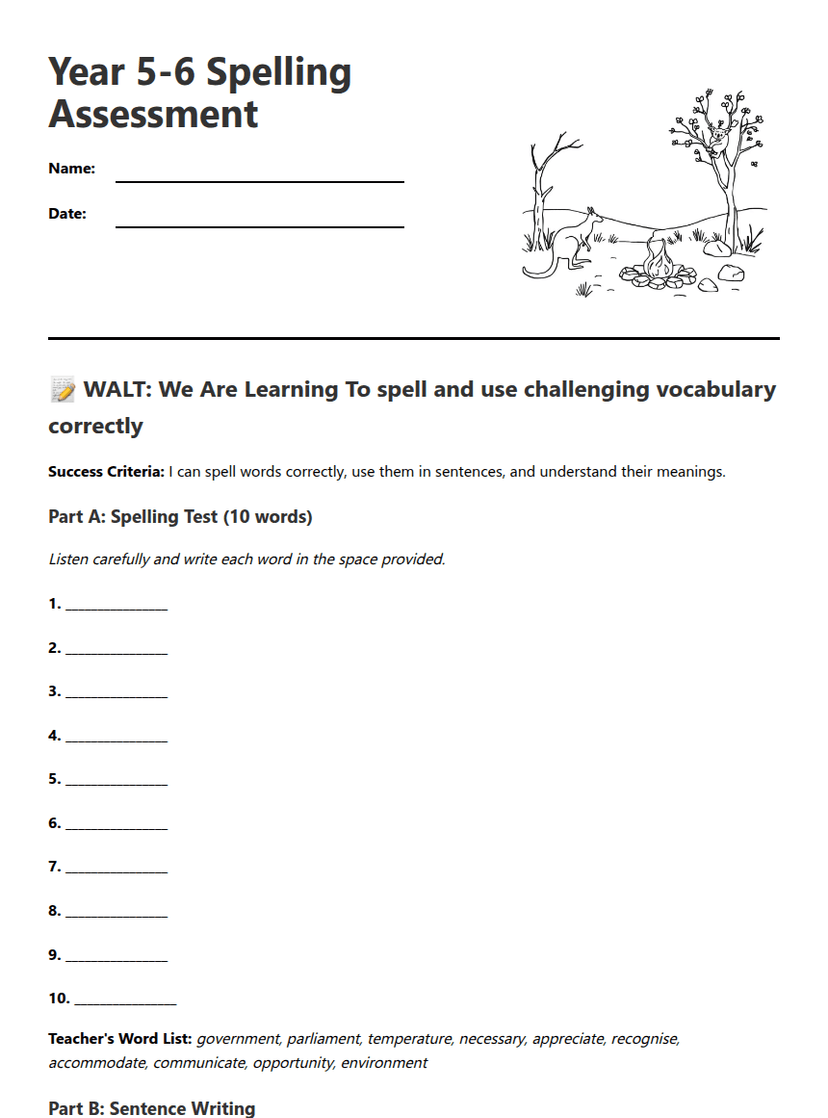 Year 5-6 Spelling Assessment