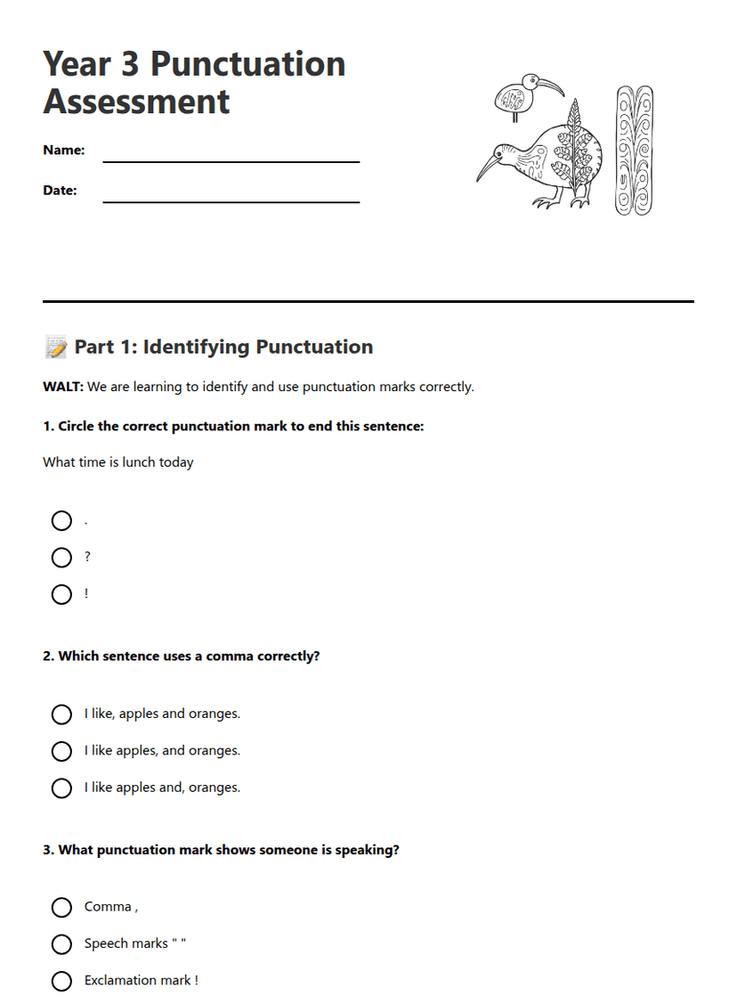 Year 3 Punctuation Assessment