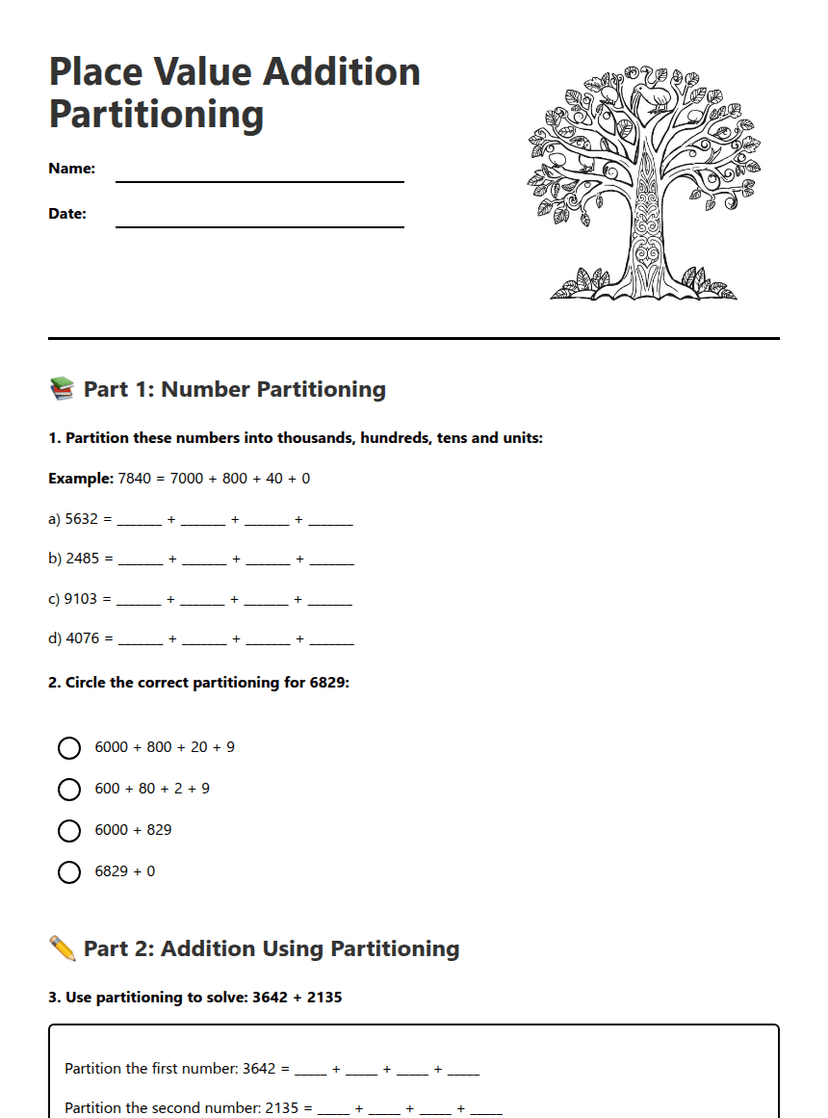 Place Value Addition Partitioning