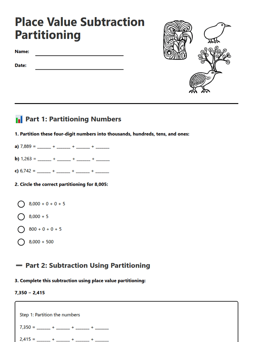 Place Value Subtraction Partitioning