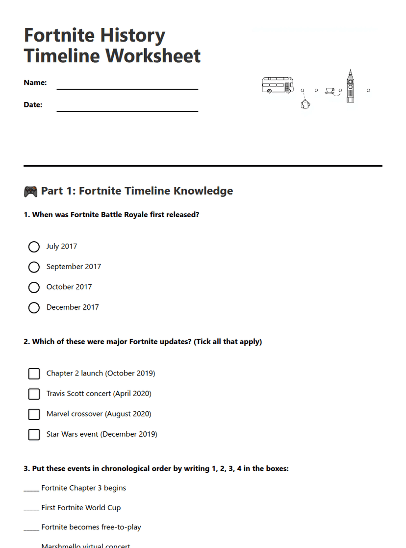 Fortnite History Timeline Worksheet