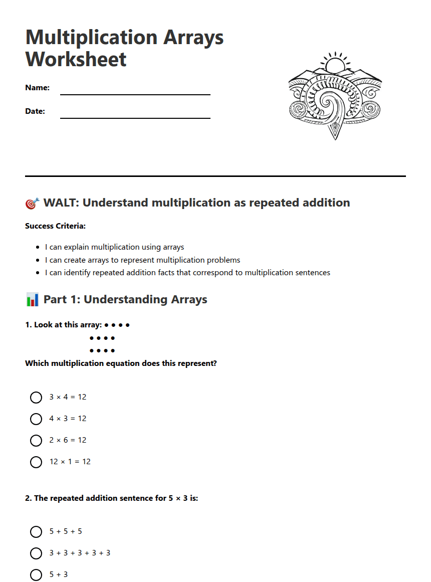Multiplication Arrays Worksheet worksheet preview