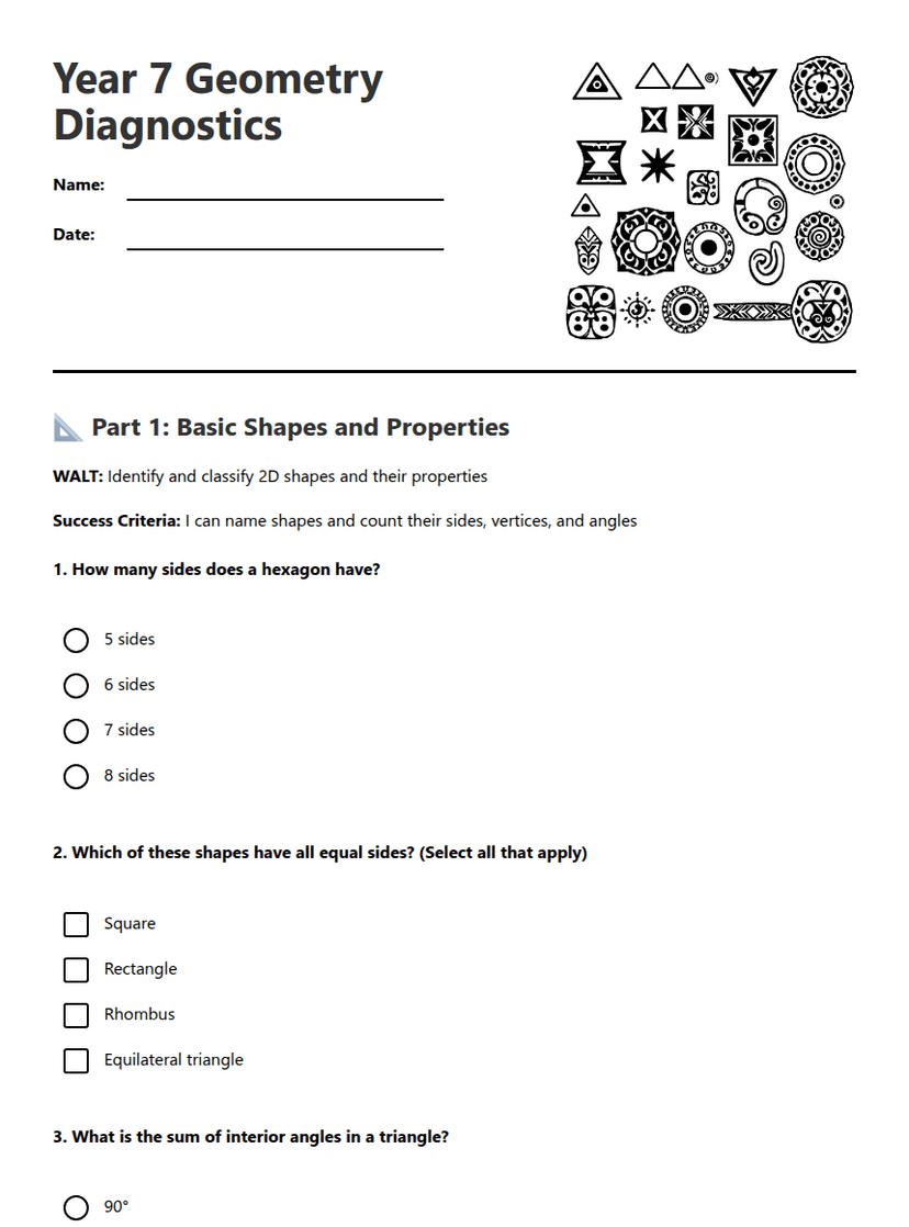 Year 7 Geometry Diagnostics
