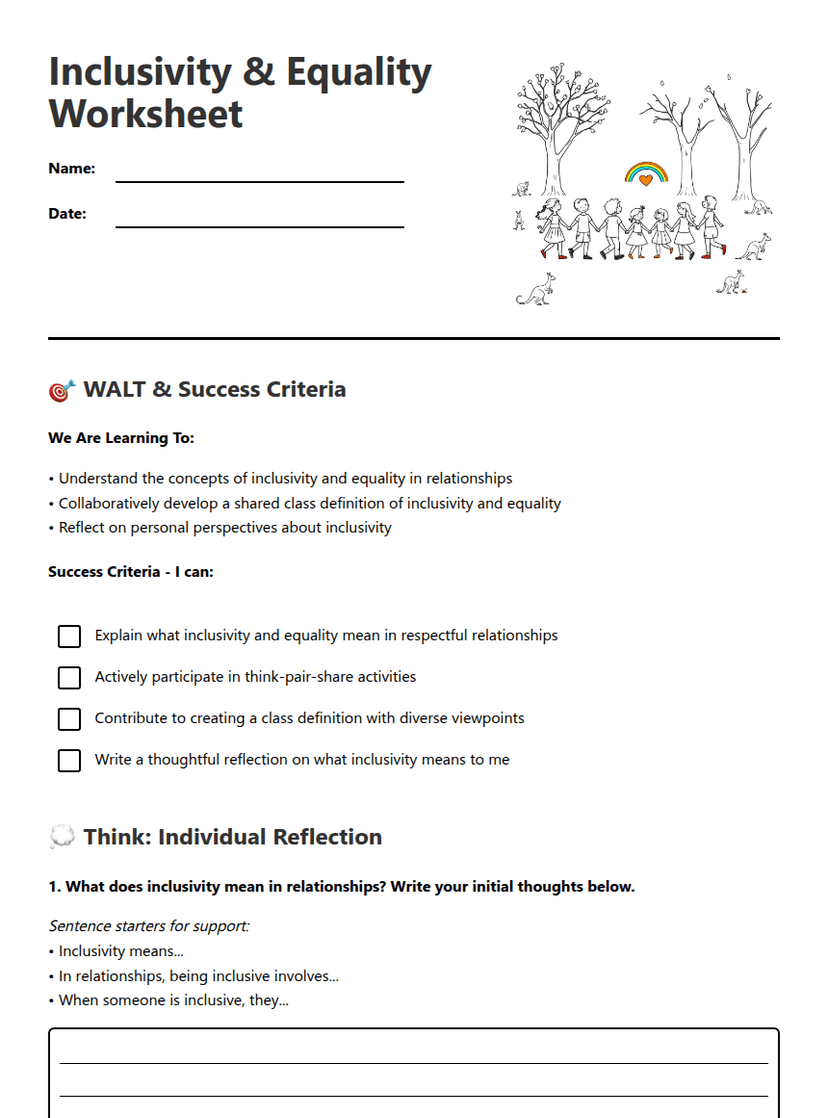 Inclusivity & Equality Worksheet