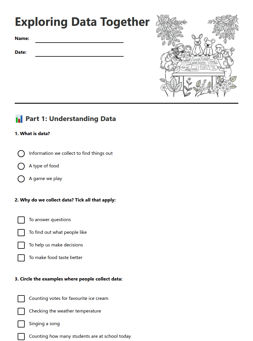 Exploring Data Together worksheet preview