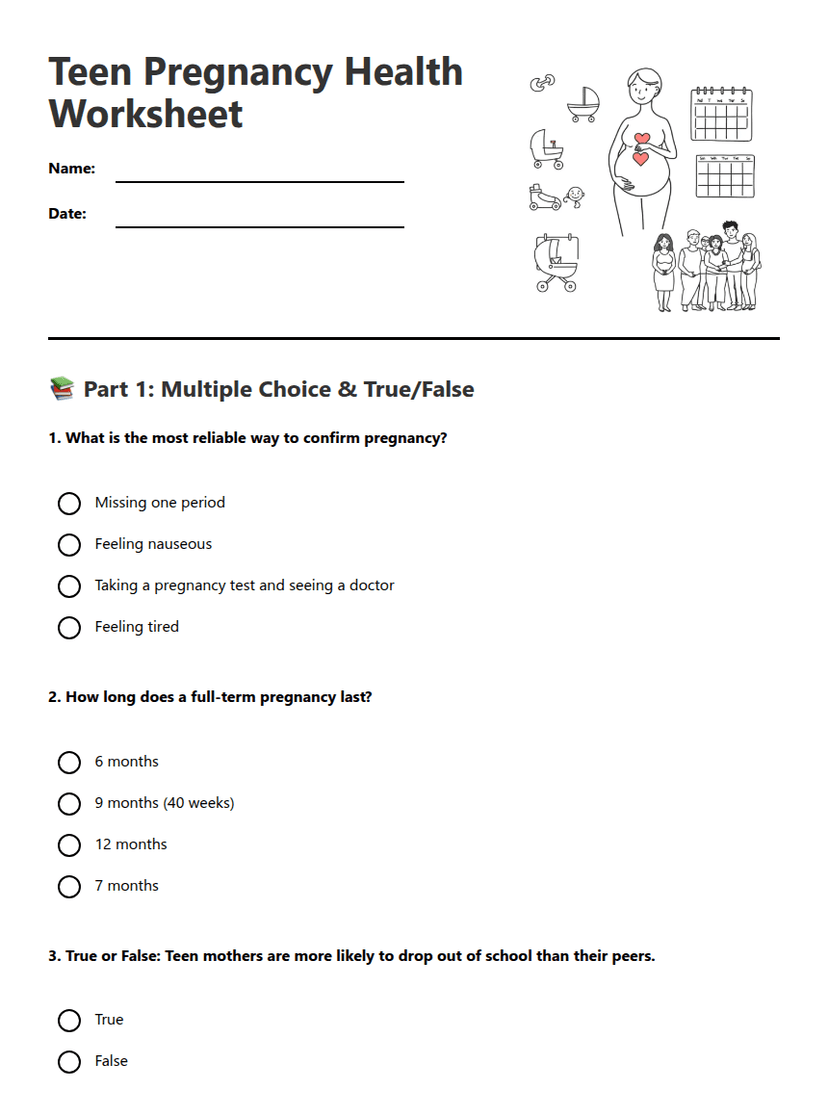 Teen Pregnancy Health Worksheet