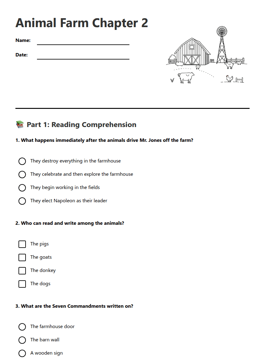 Animal Farm Chapter 2 worksheet preview