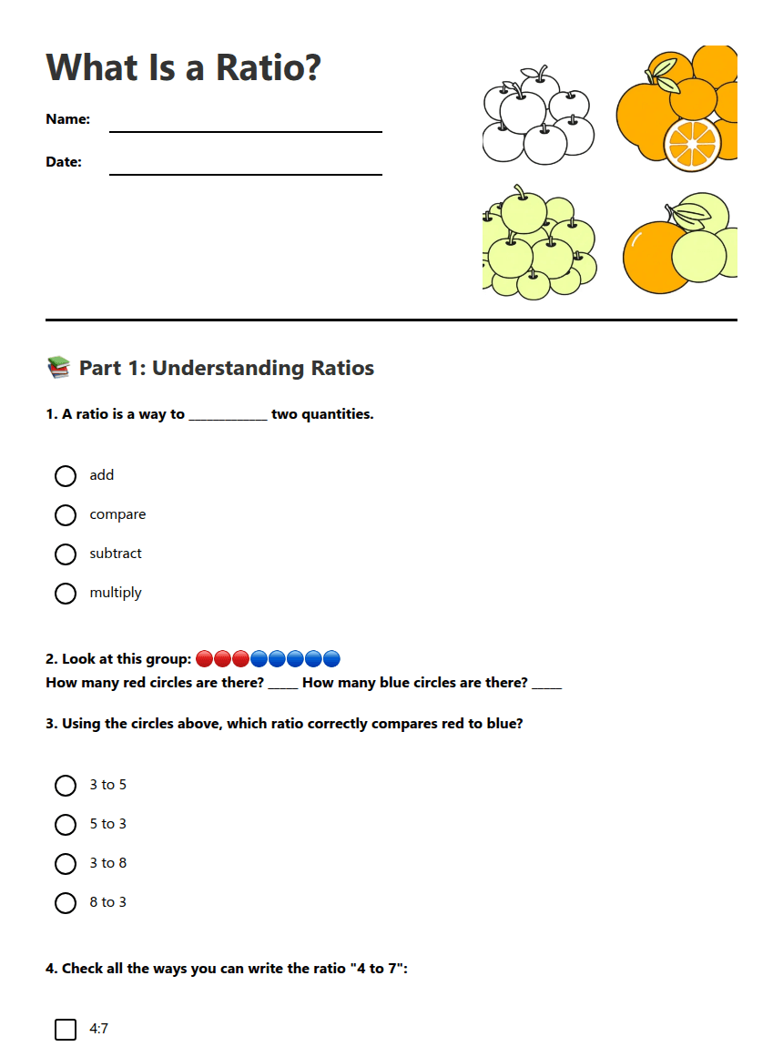 What Is a Ratio? worksheet preview