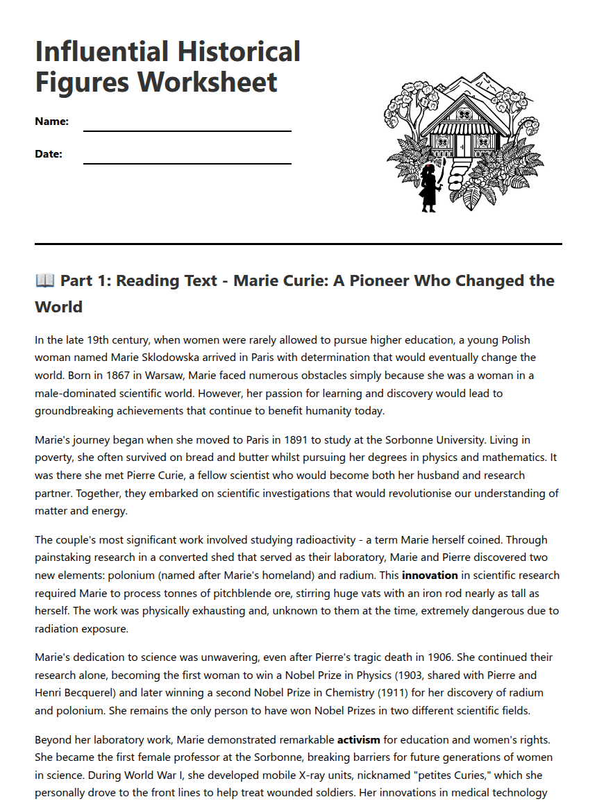Influential Historical Figures Worksheet worksheet preview