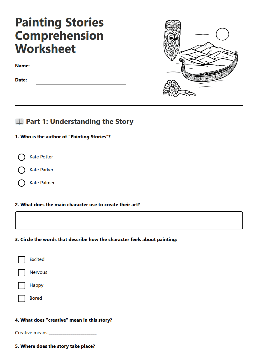 Painting Stories Comprehension Worksheet worksheet preview