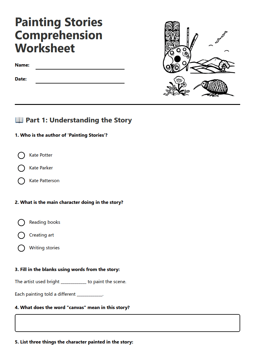 Painting Stories Comprehension Worksheet worksheet preview