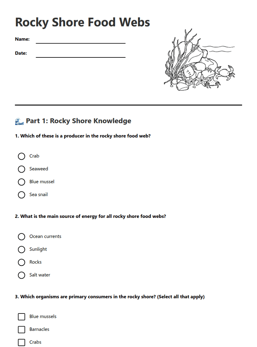 Rocky Shore Food Webs