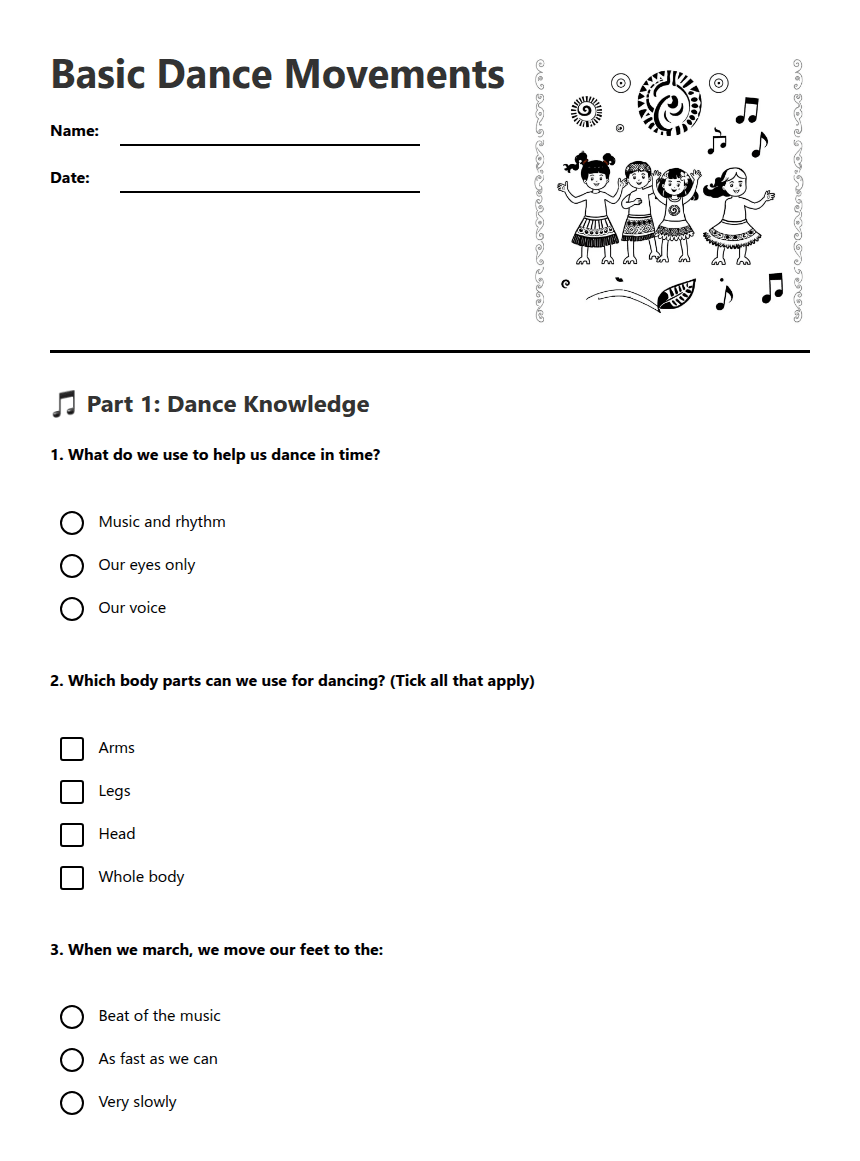 Basic Dance Movements worksheet preview