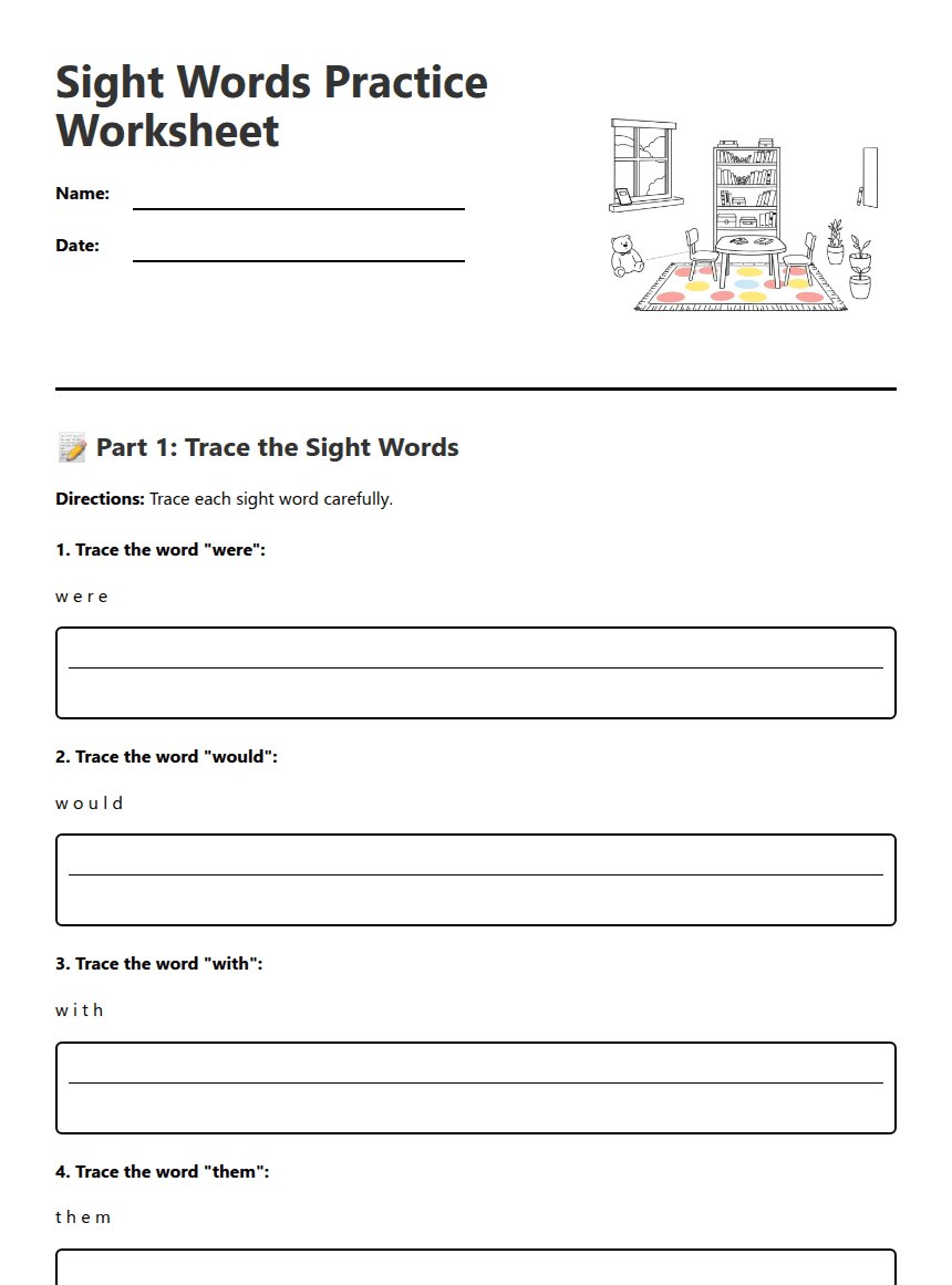 Sight Words Practice Worksheet worksheet preview