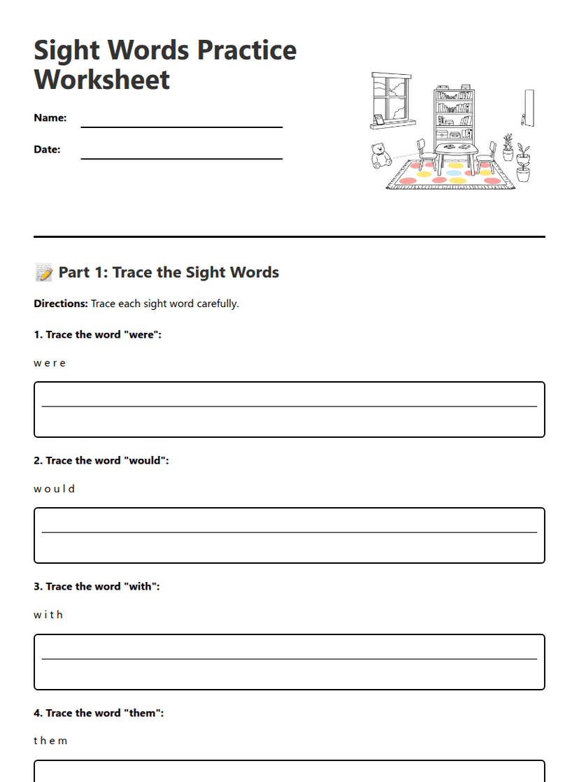 Sight Words Practice Worksheet