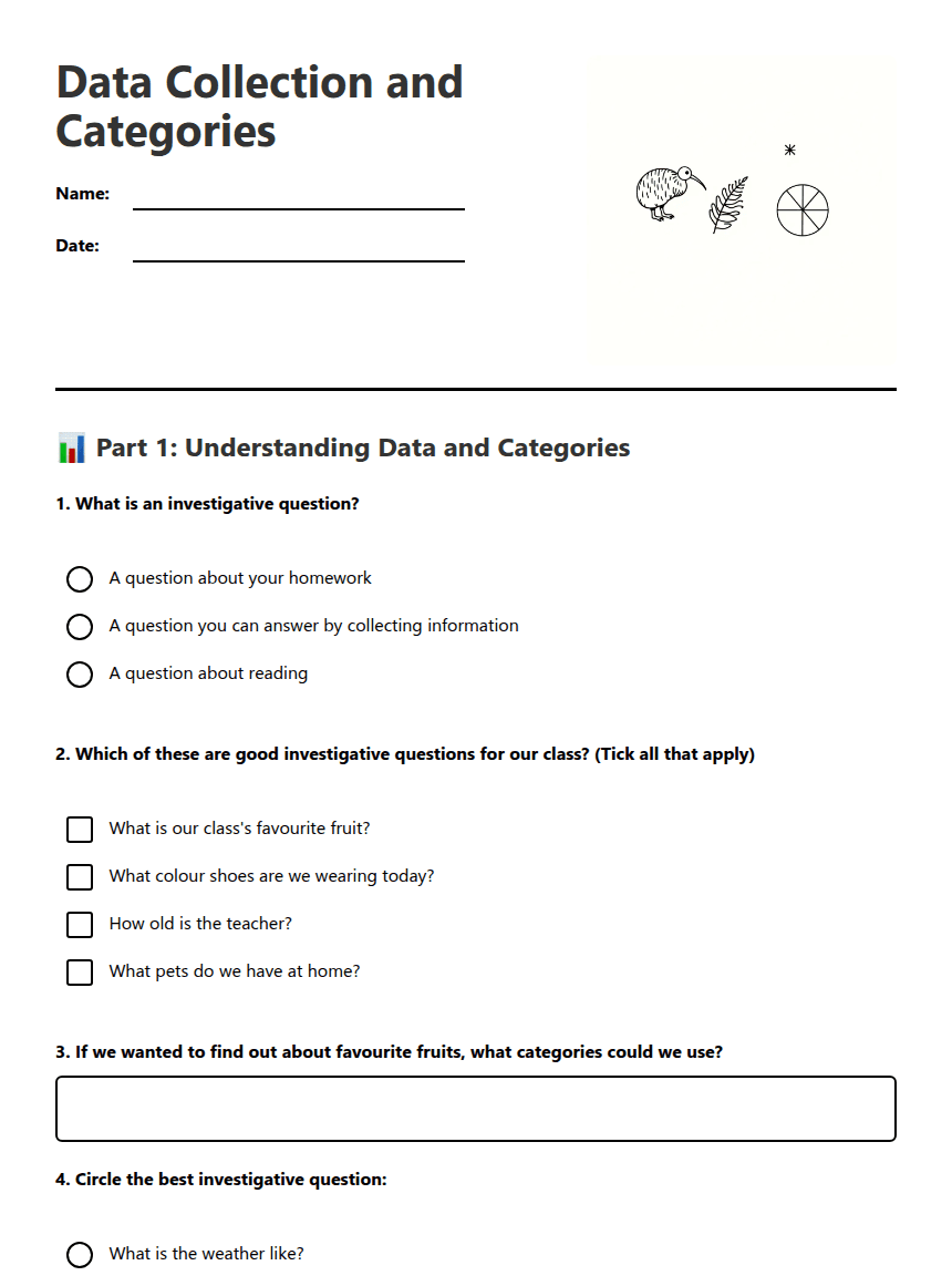 Data Collection and Categories worksheet preview