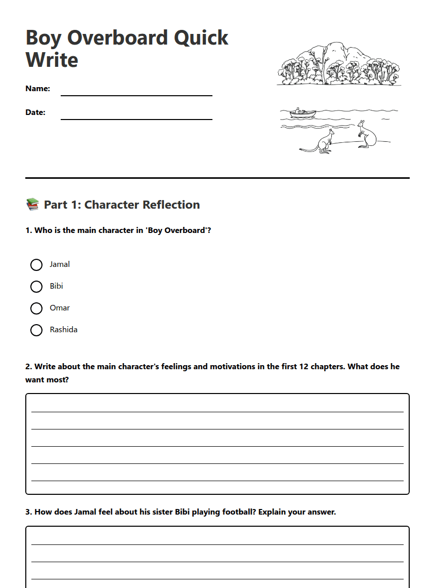 Boy Overboard Quick Write worksheet preview