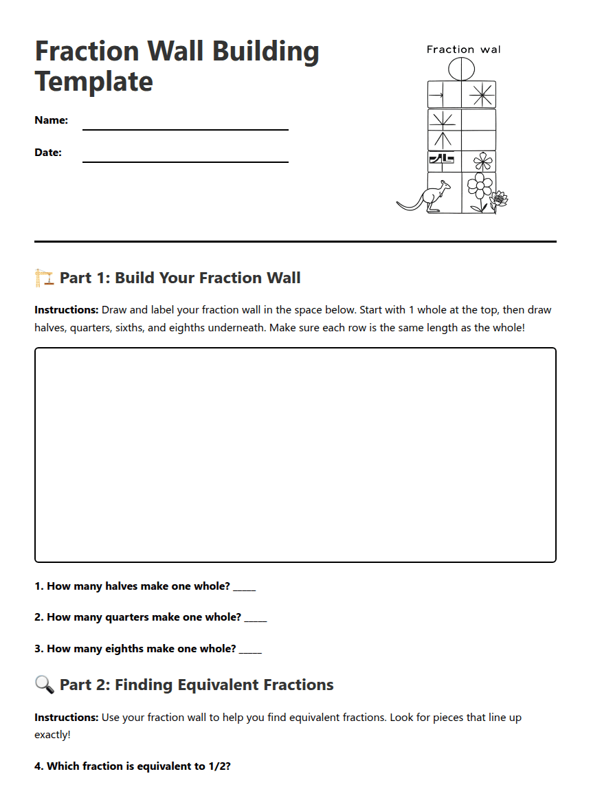 Fraction Wall Building Template worksheet preview