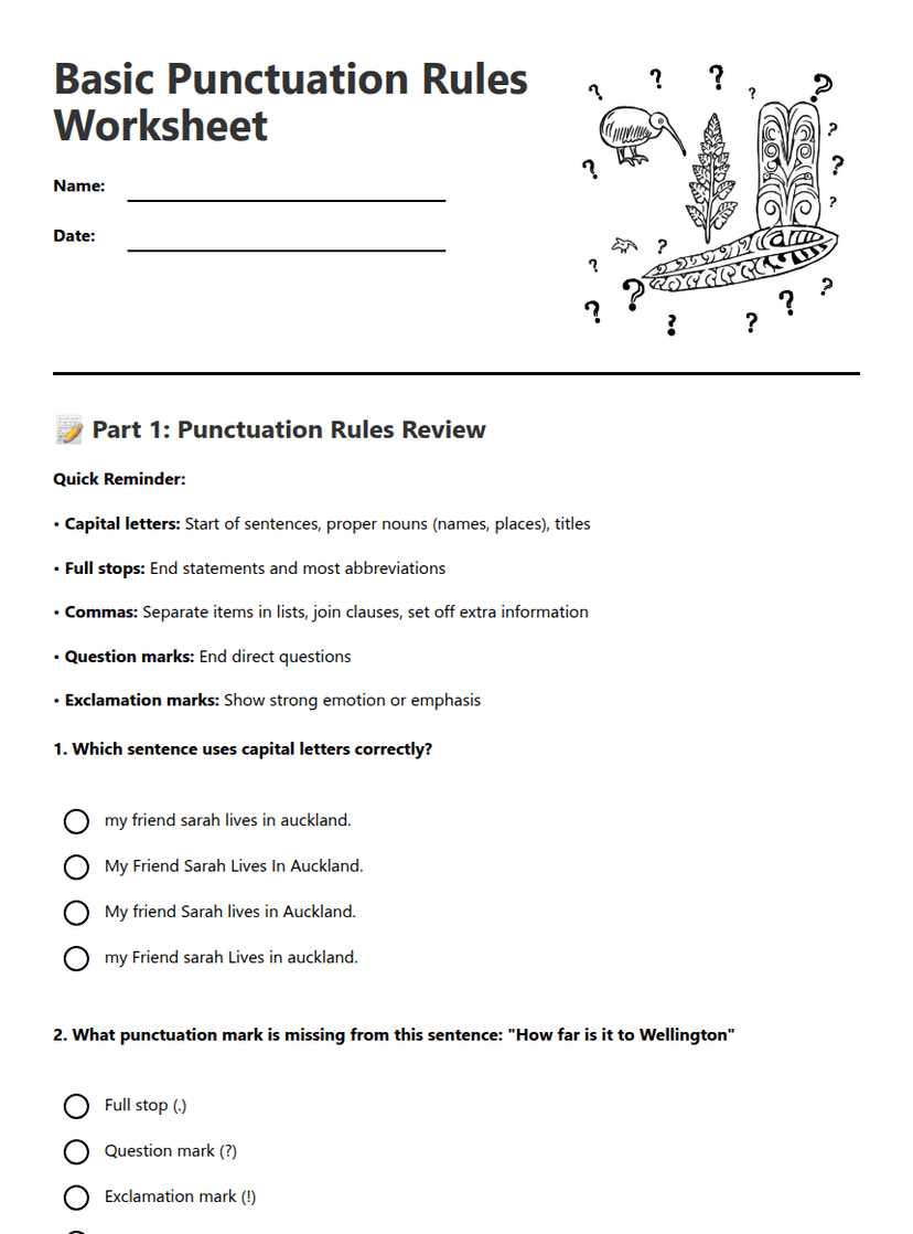 Basic Punctuation Rules Worksheet