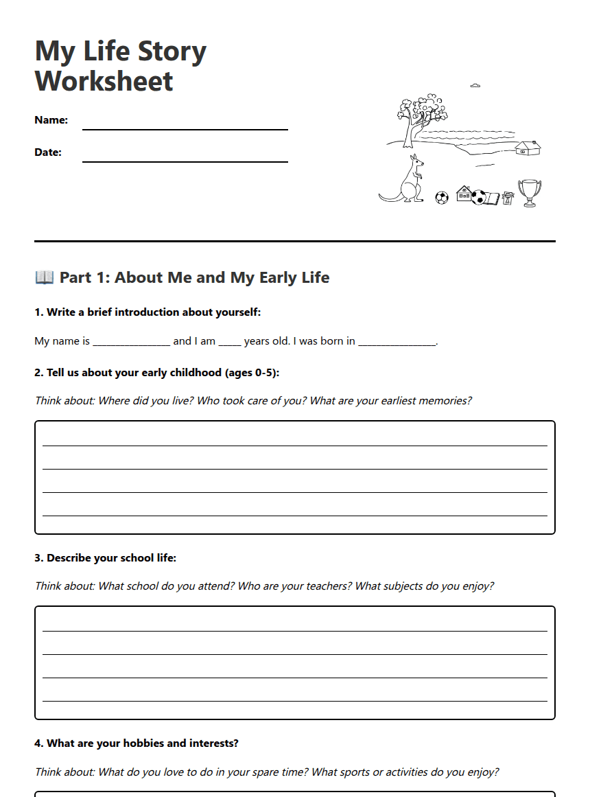 My Life Story Worksheet worksheet preview