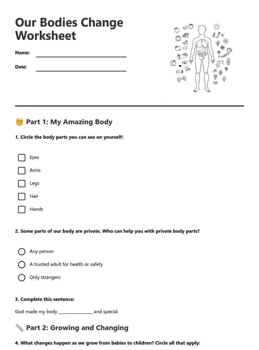 Our Bodies Change Worksheet