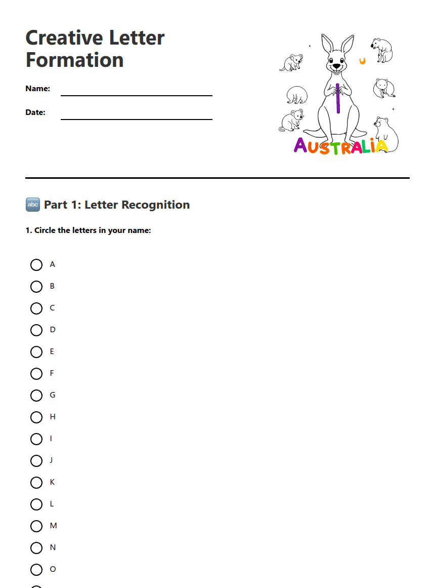 Creative Letter Formation worksheet preview