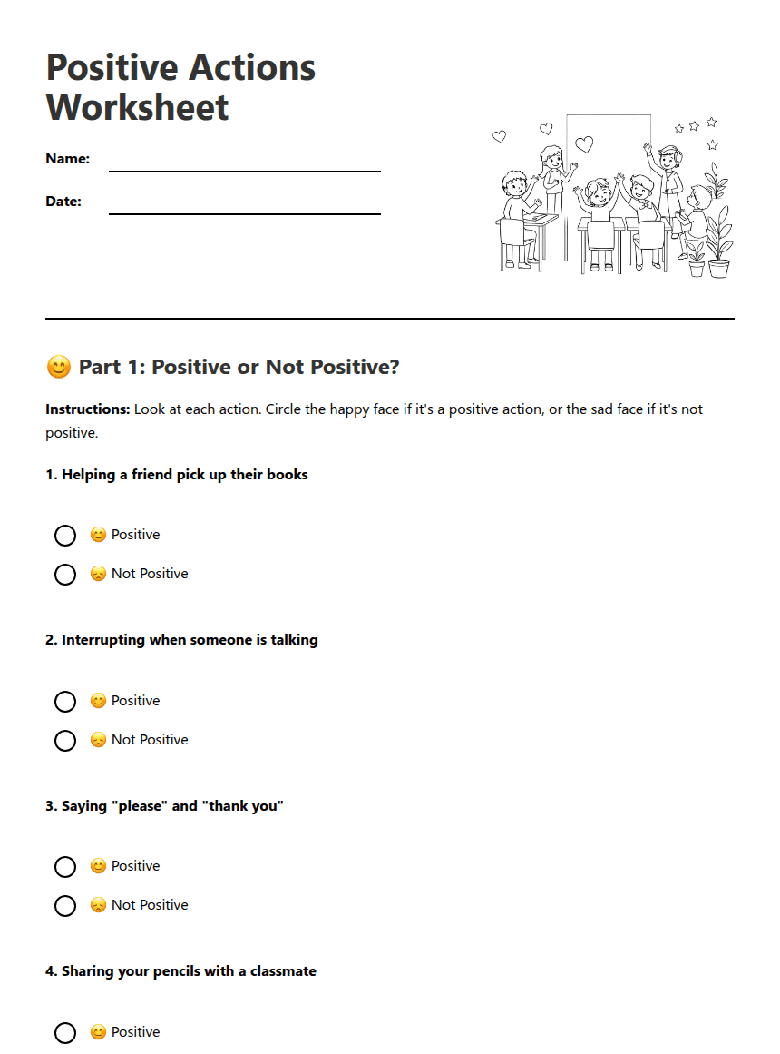Positive Actions Worksheet worksheet preview