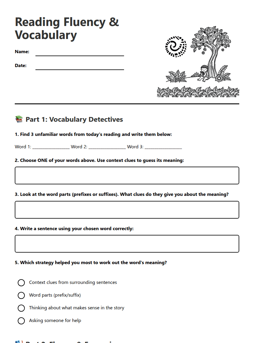 Reading Fluency & Vocabulary worksheet preview