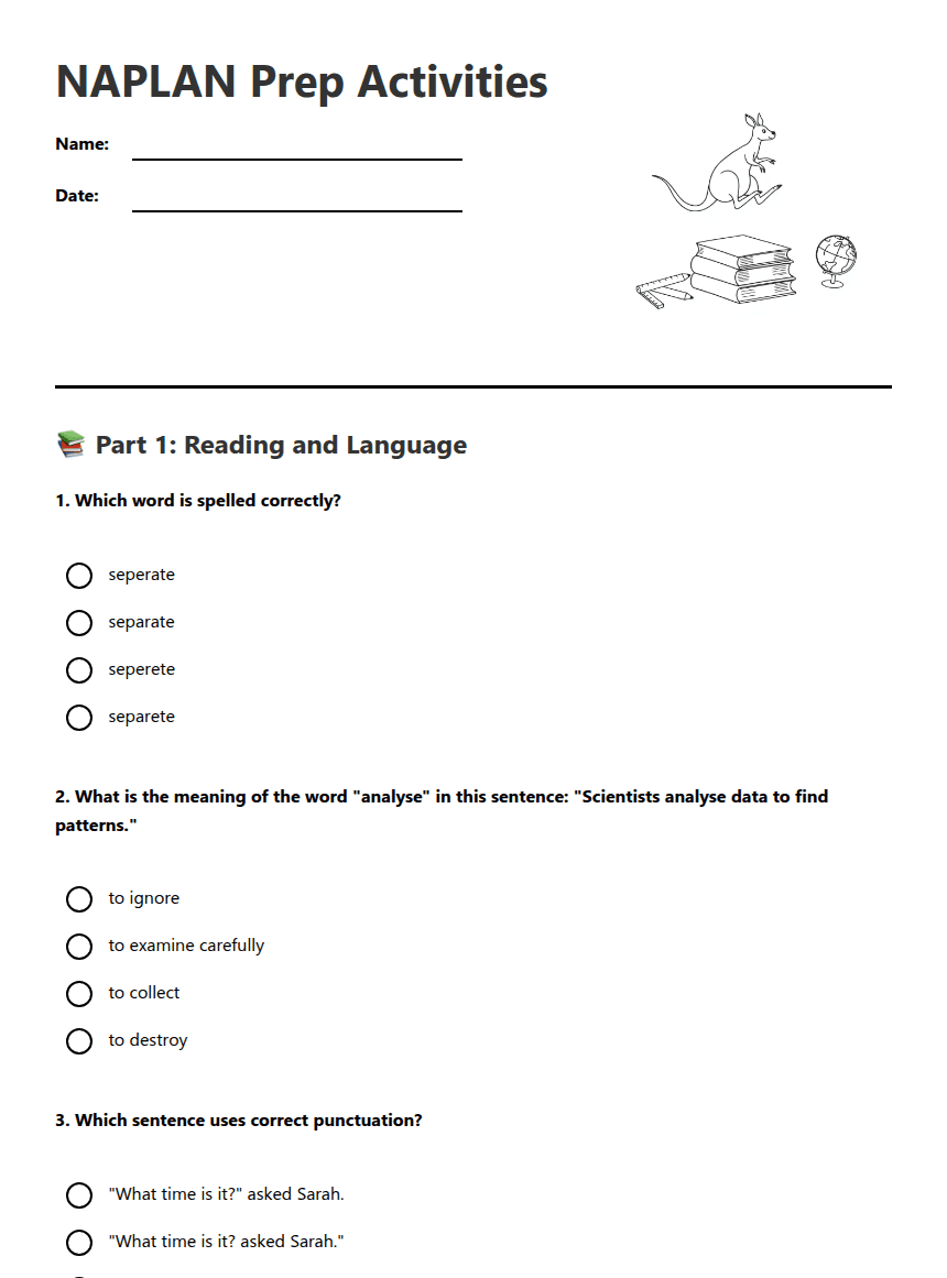 NAPLAN Prep Activities worksheet preview