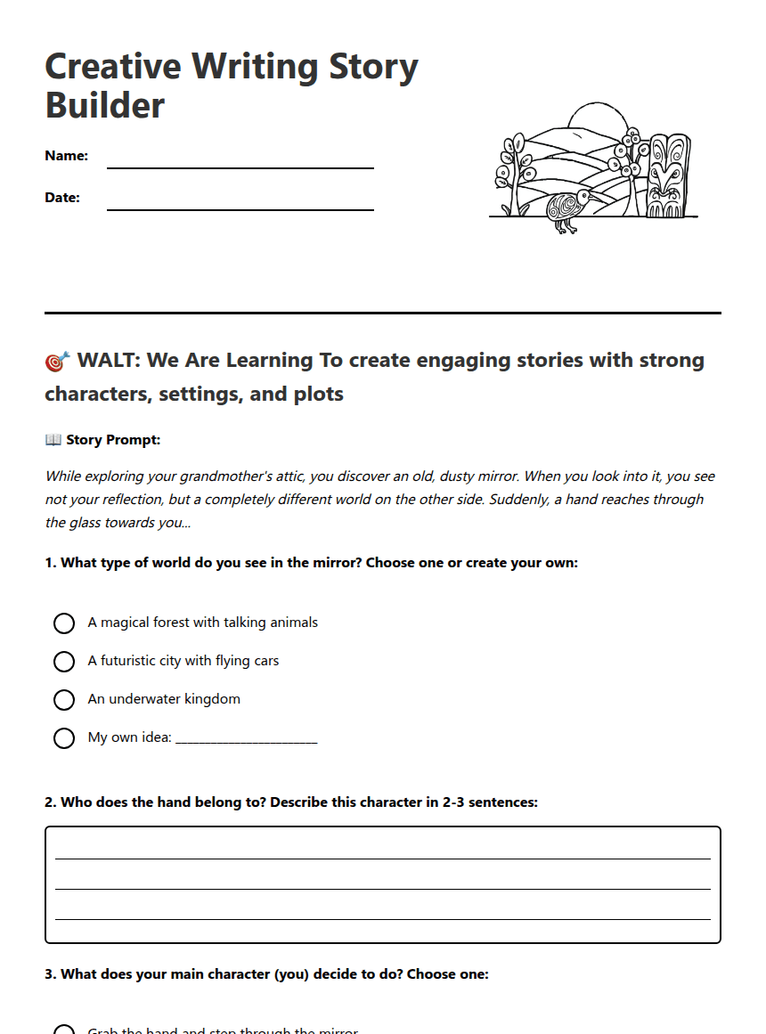 Creative Writing Story Builder worksheet preview