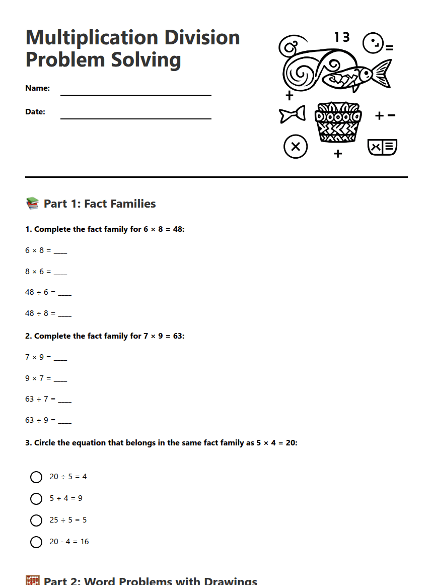 Multiplication Division Problem Solving worksheet preview