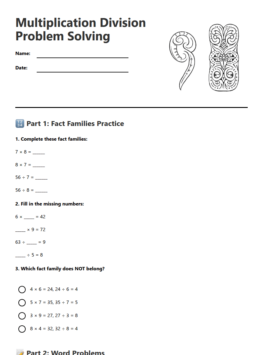 Multiplication Division Problem Solving worksheet preview