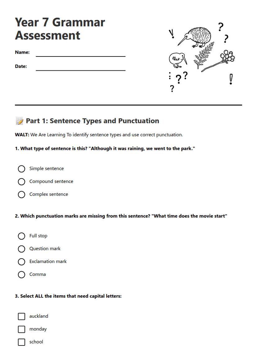 Year 7 Grammar Assessment