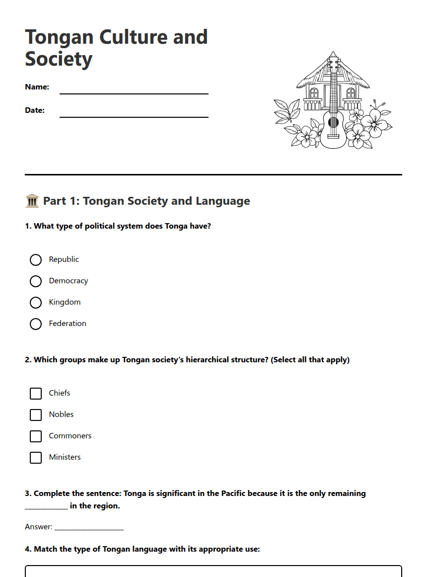 Tongan Culture and Society worksheet preview