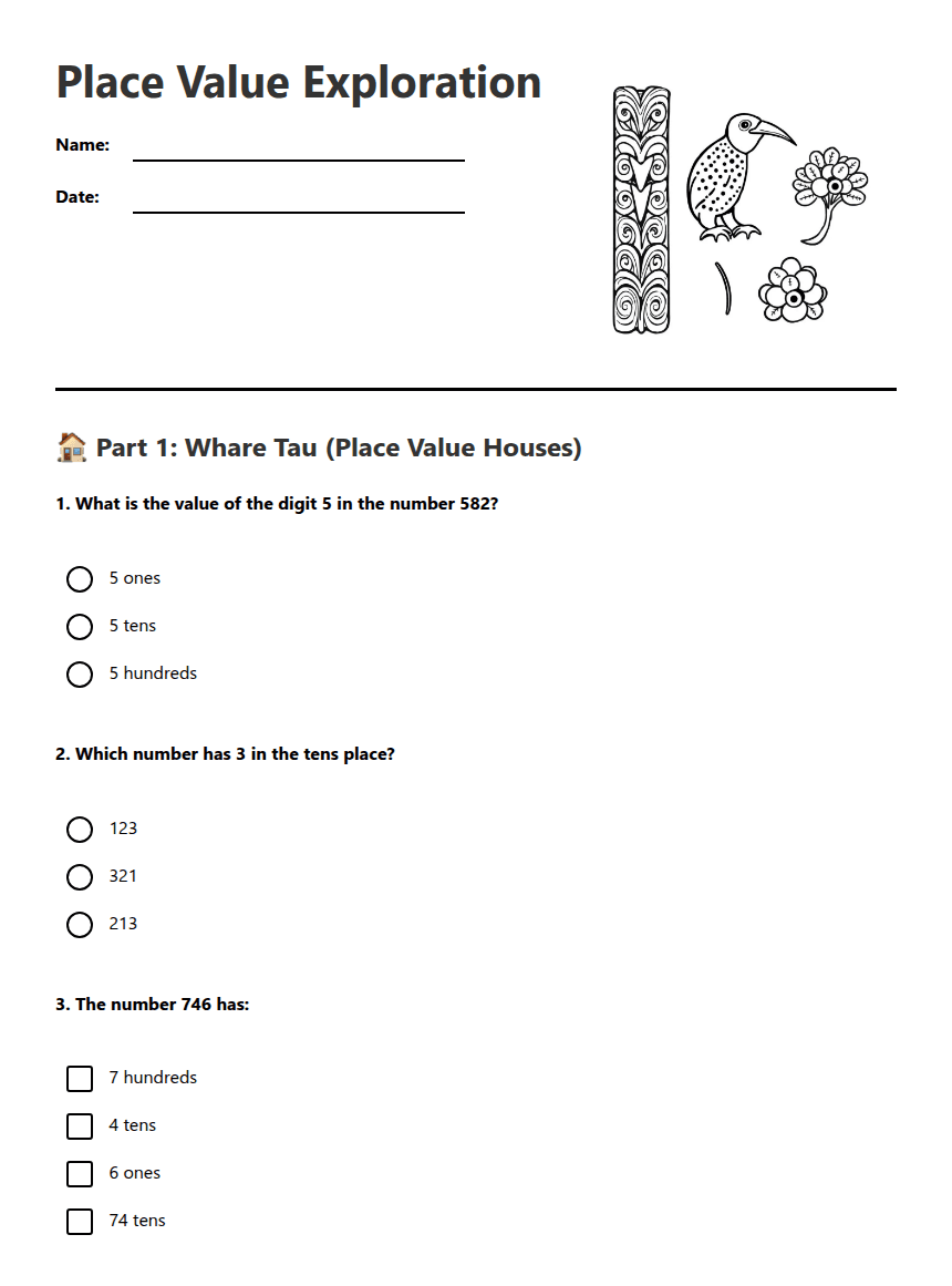 Place Value Exploration worksheet preview