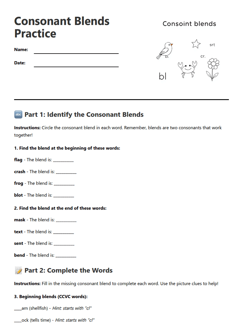 Consonant Blends Practice